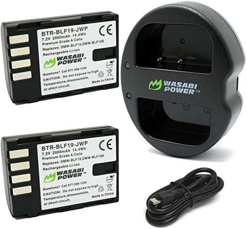 Батерия Wasabi Power (2 комплекта) и зарядно с два USB конектори за Panasonic DMW-BLF19 и Panasonic Lumix DMC-GH3, DMC-GH4,