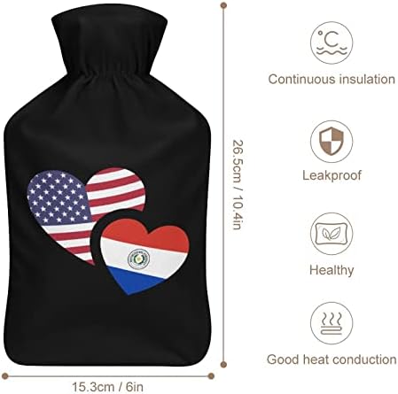 Бутилка за Гореща Вода с Флага на САЩ Парагвай 1000 мл с Мека Капак Подвижна Пакет за Топла и Студена Вода За Инжекции,