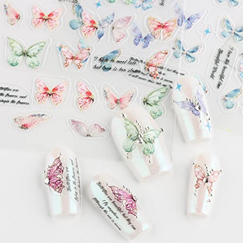 Стикери за нокти, за Нокти-арт 5D Изящни Релефни Стикери за нокти с Пеперуда-Фея, Елегантно Цветни Плъзгачи с Букви-Пеперуди,