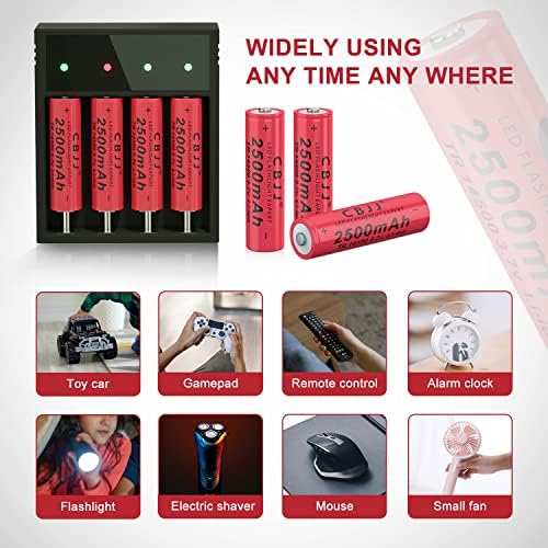 Батерия CBJJ 3,7 V 14500 3,7 V Акумулаторна Батерия 2500mAh за Фенерче и играчки (8 опаковки, червен)
