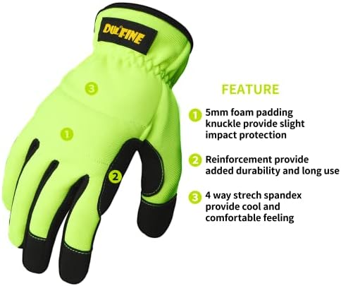 Работни ръкавици DULFINE High Performance За мъже (3 чифта в опаковка), жълт цвят на Hi-Vis със сензорен екран-голяма